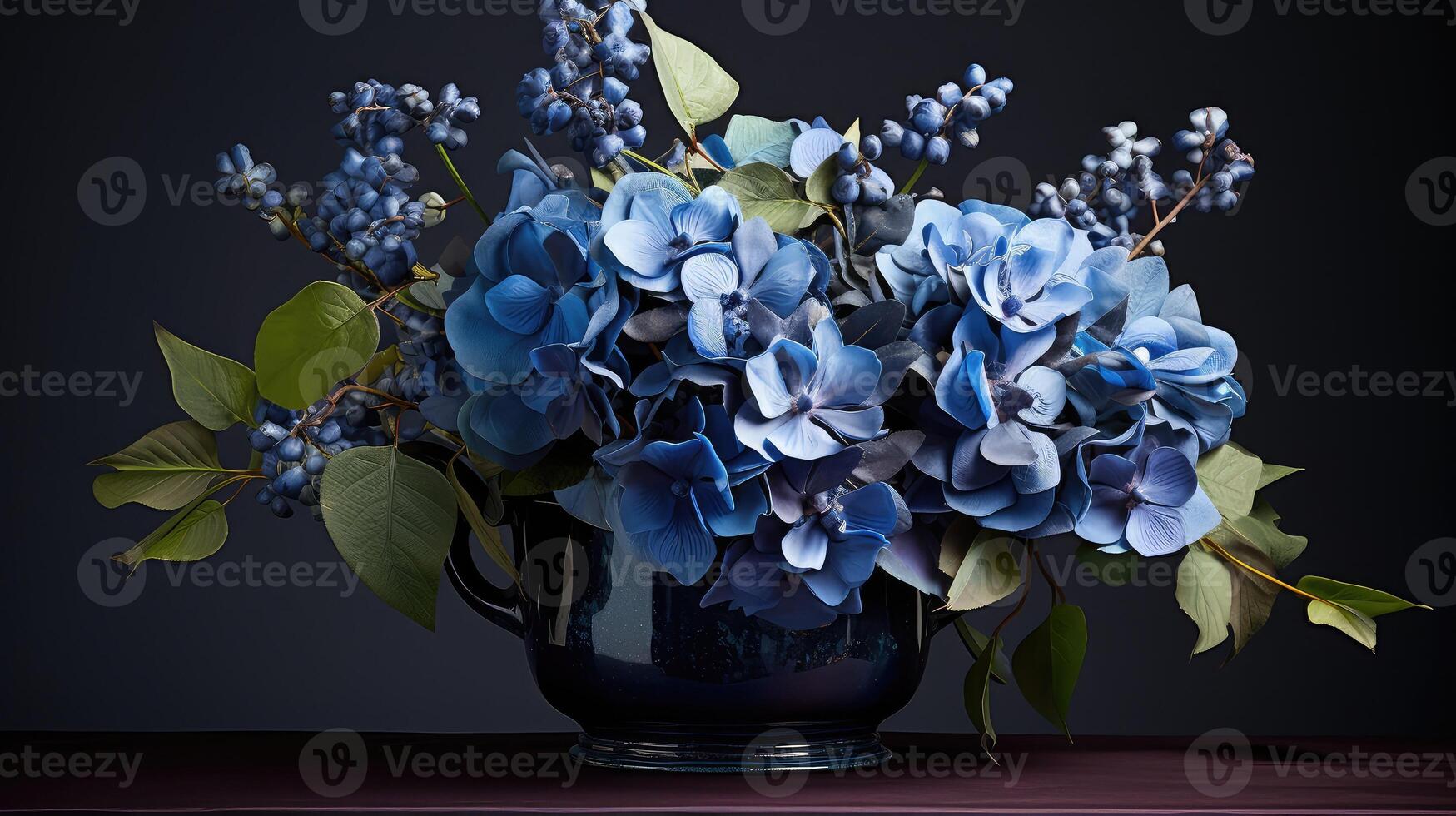 AI generated bouquet navy blue flowers ai generated photo