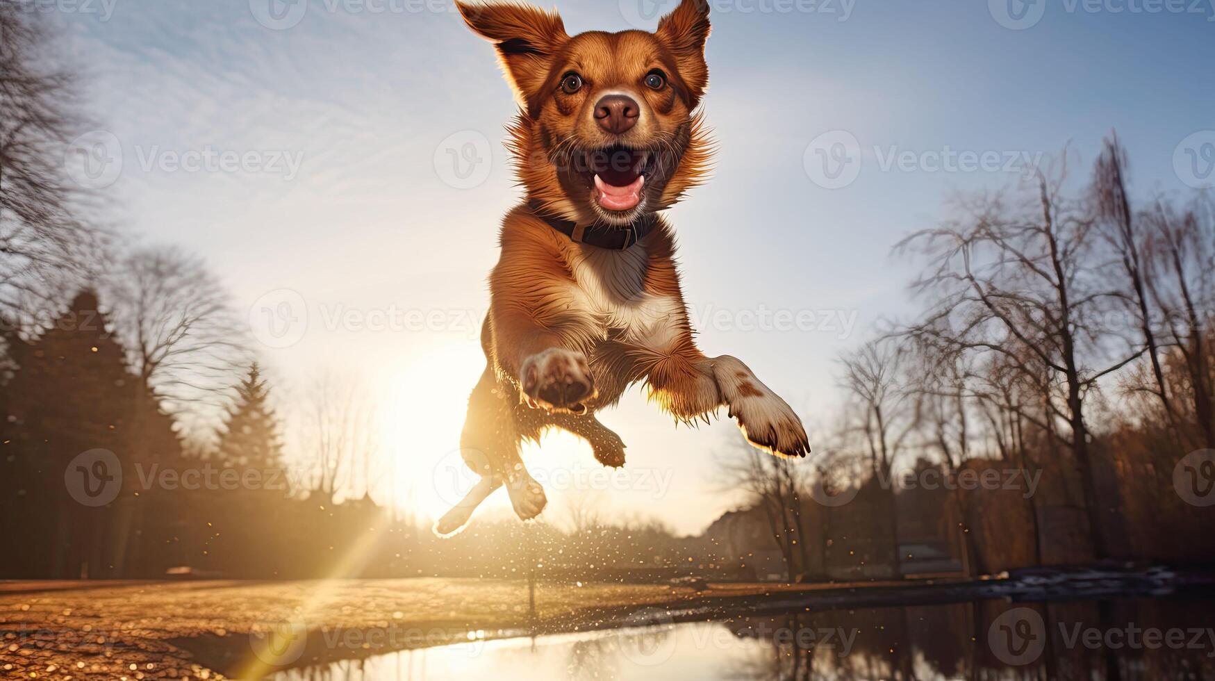 AI generated energetic dog jumping happy ai generated photo