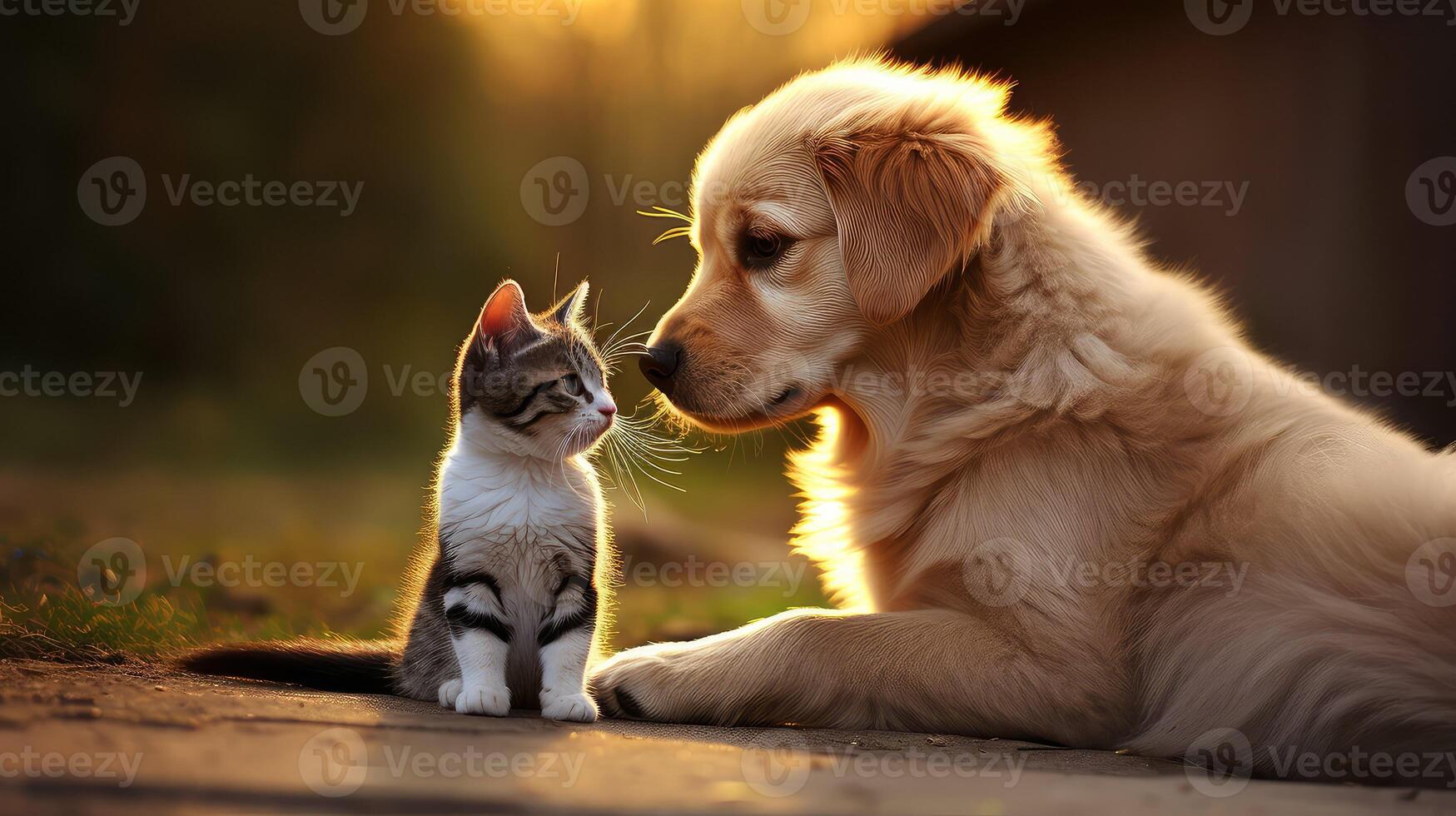 ai generado adorable gato y perro linda ai generado foto