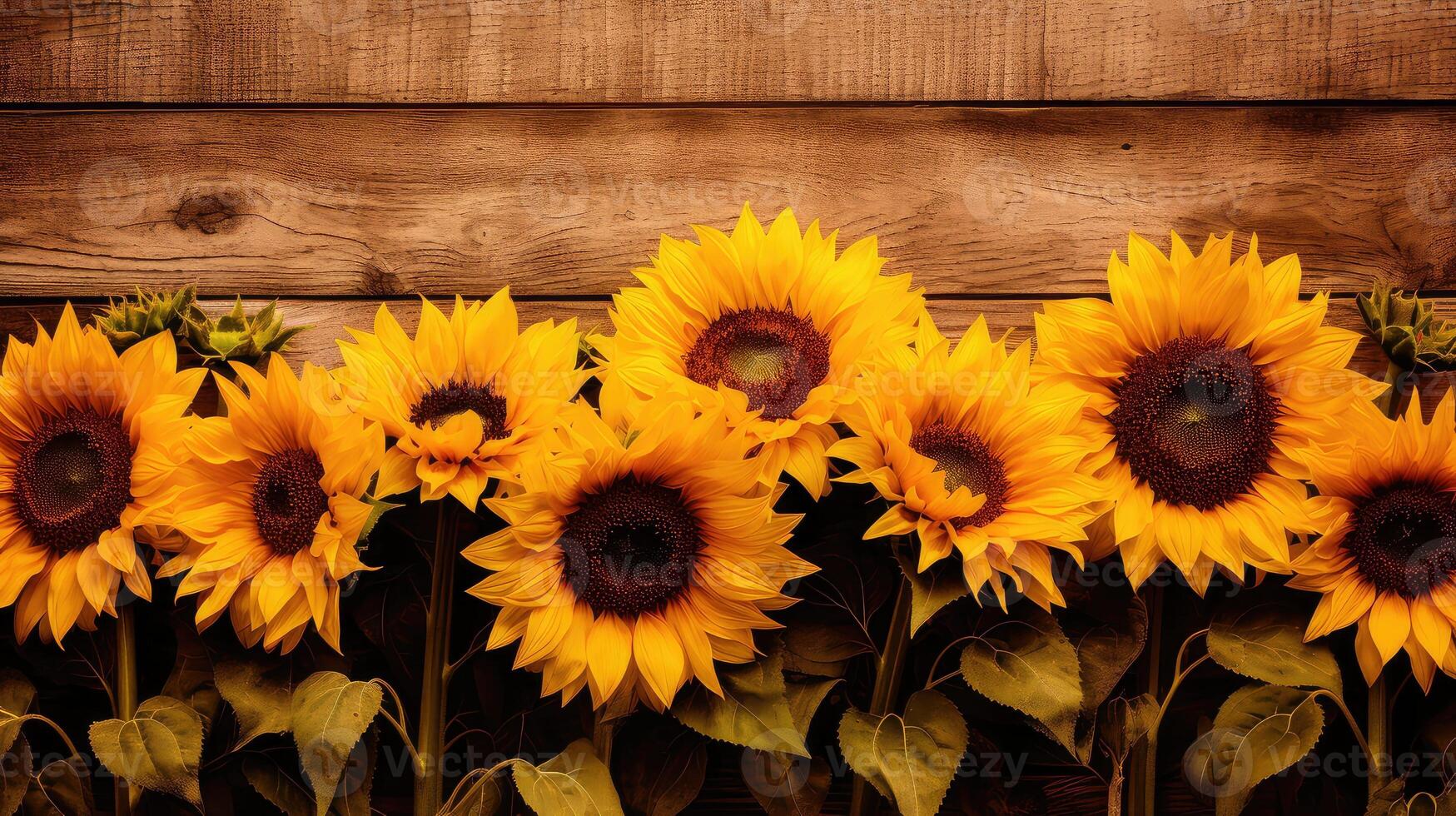 ai generado casa de Campo rústico antecedentes con girasoles ai generado foto