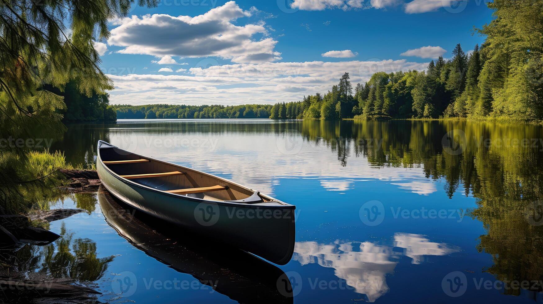 AI generated water lake canoe ai generated photo