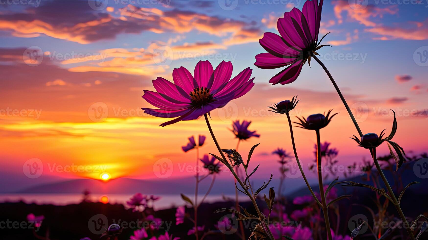 ai generado naturaleza flor silvestre silueta ai generado foto