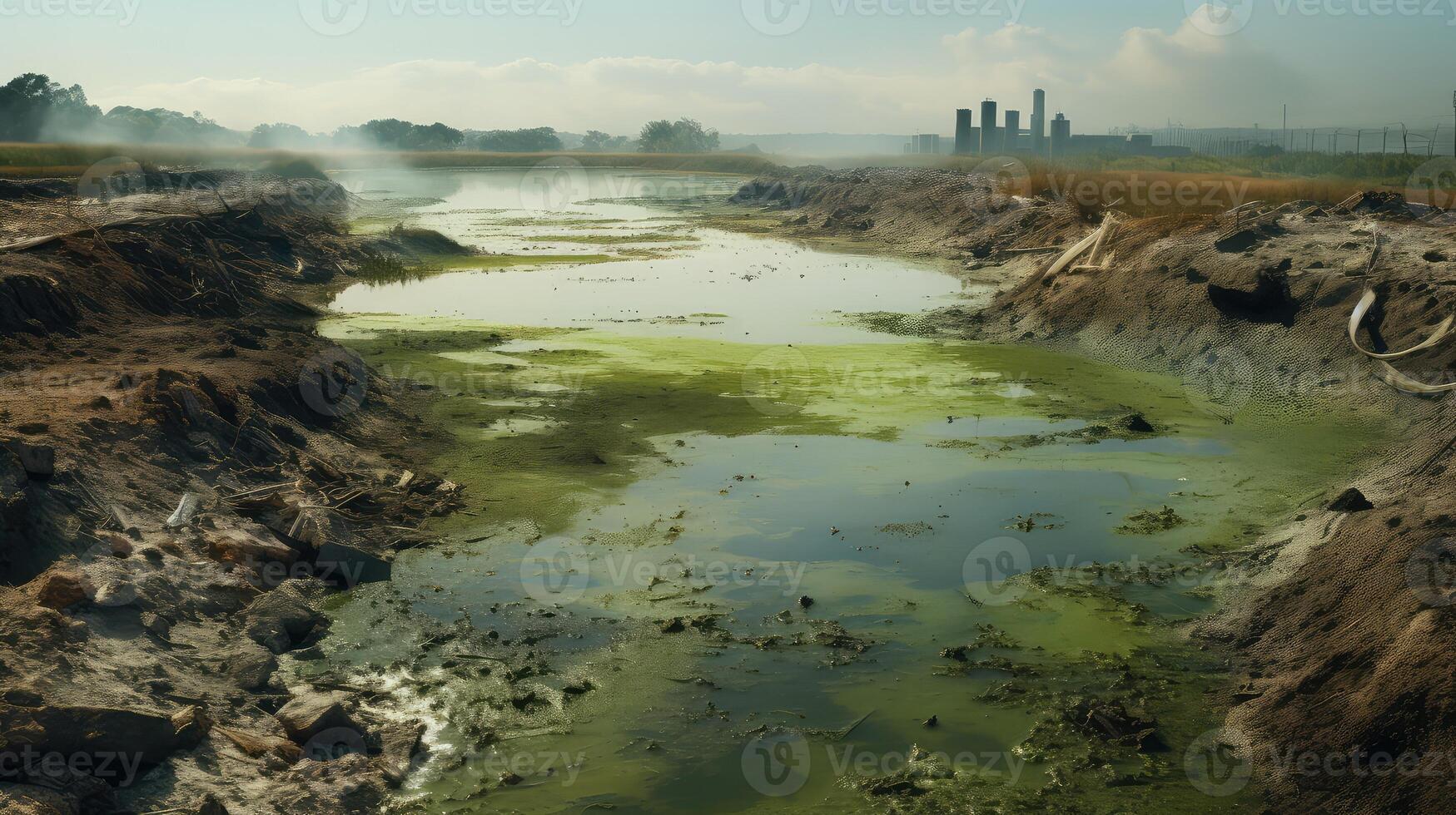 ai generado contaminación contaminado lago ai generado foto
