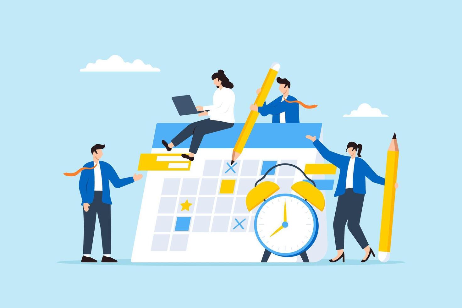 Business team collaborate on calendar planner to schedule and organize work vector