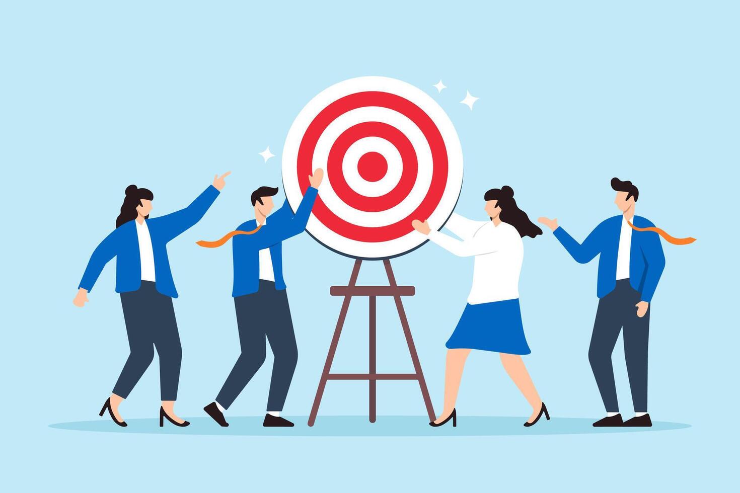 Business team constructing a target board together vector