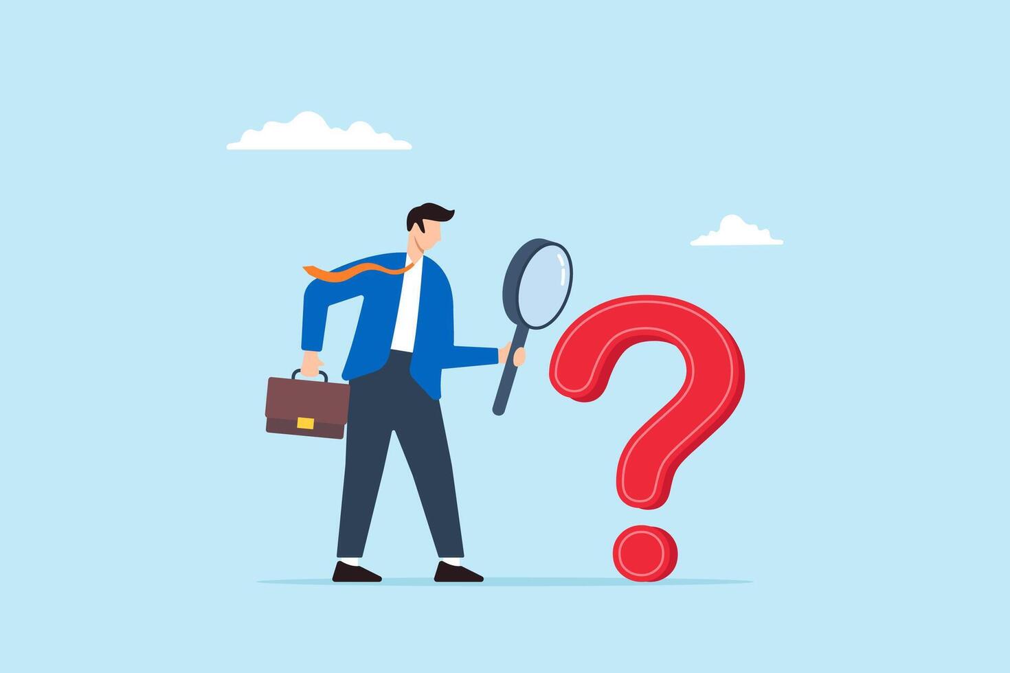 Businessman observing question mark with magnifying glass vector