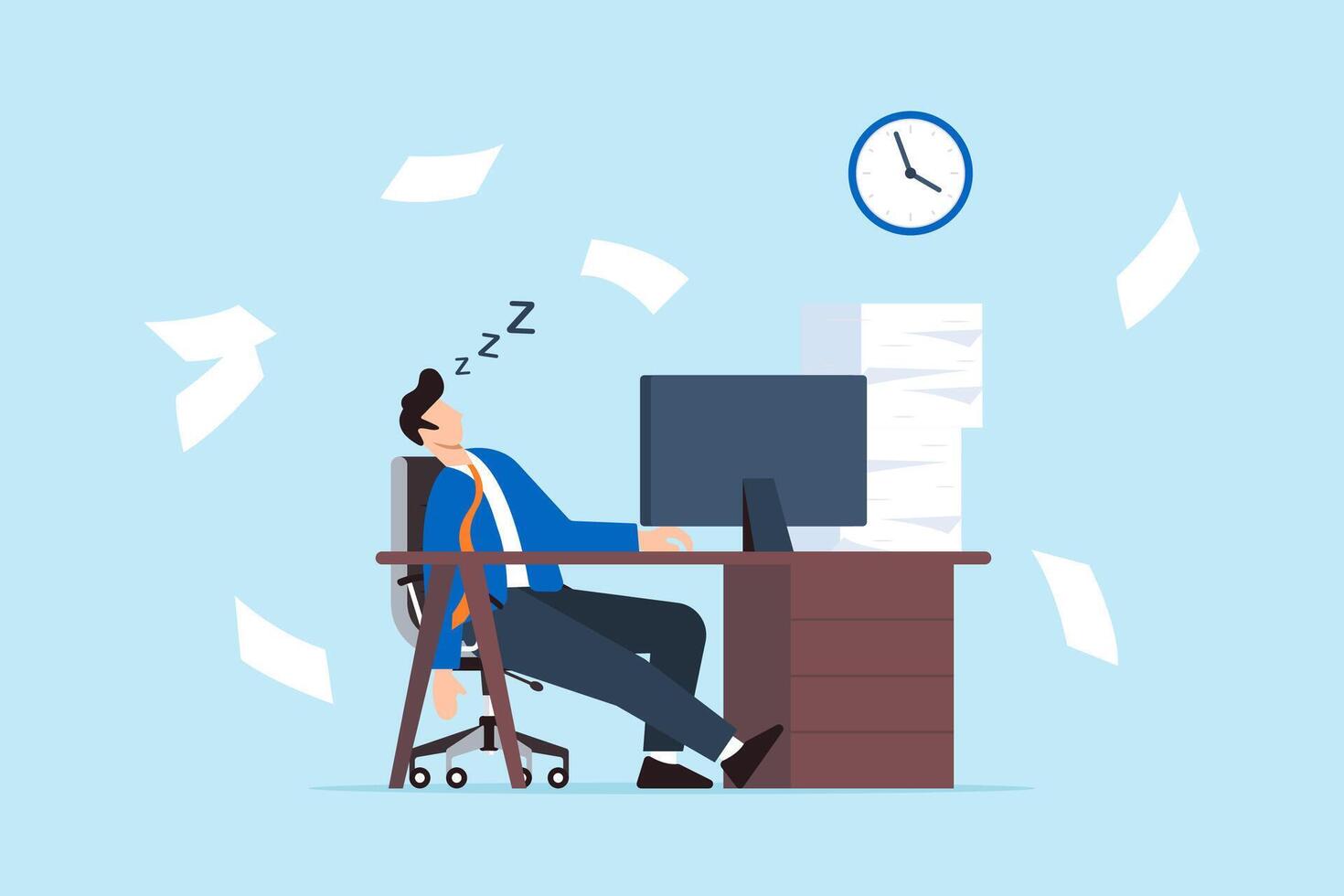 cansado empresario o empleado dormido a lugar de trabajo vector