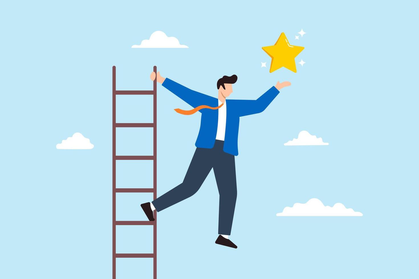 Businessman climb ladder of success to reach star target vector