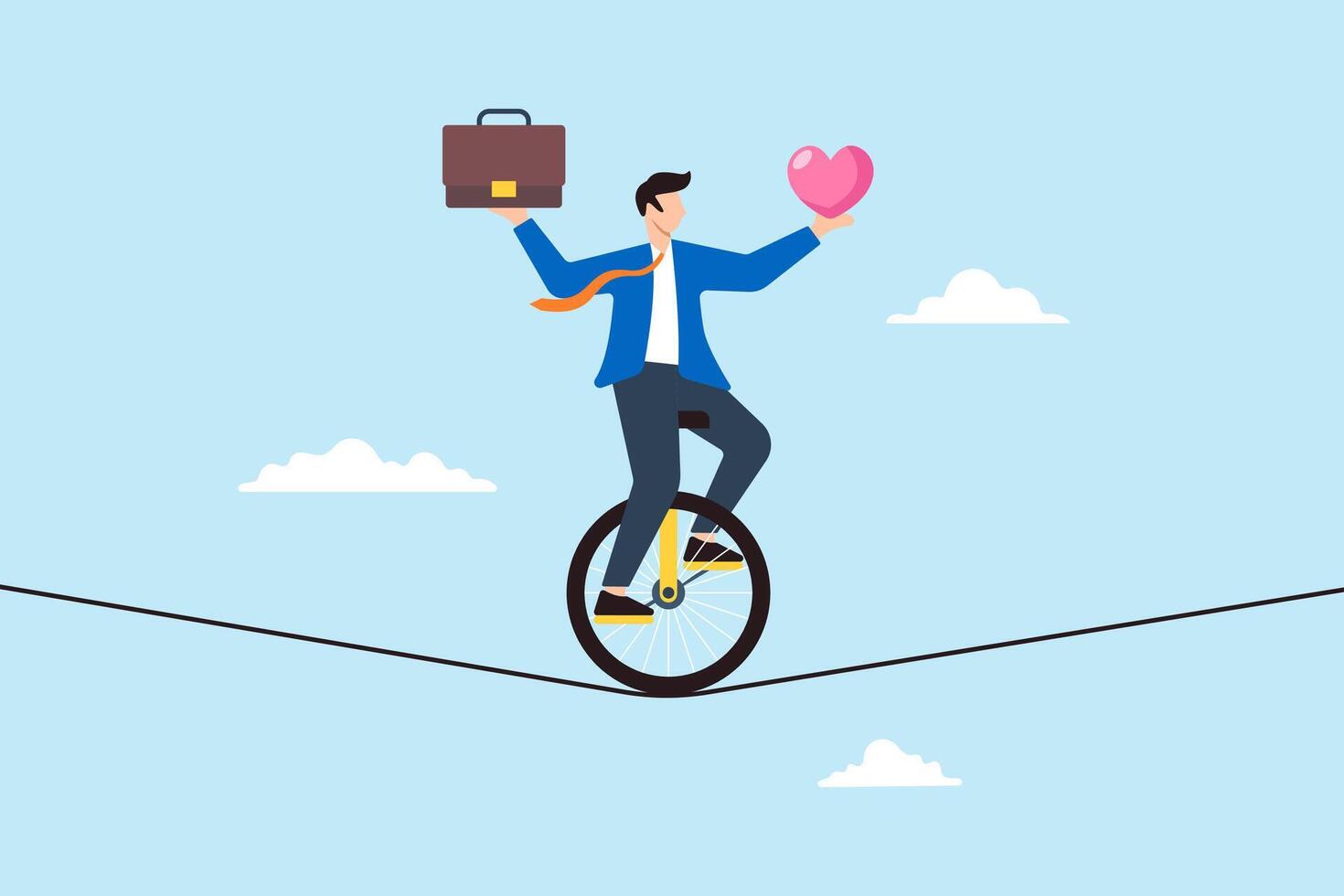 Businessman with unicycle balancing heart and briefcase vector