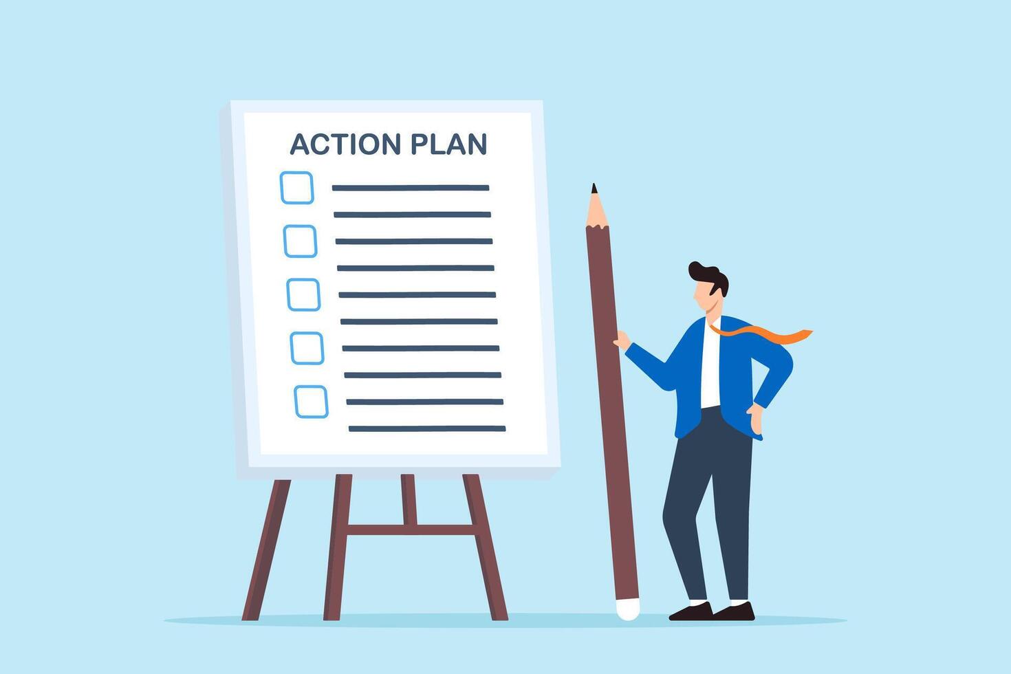 Businessman using pencil to making action plan with checklist on whiteboard vector