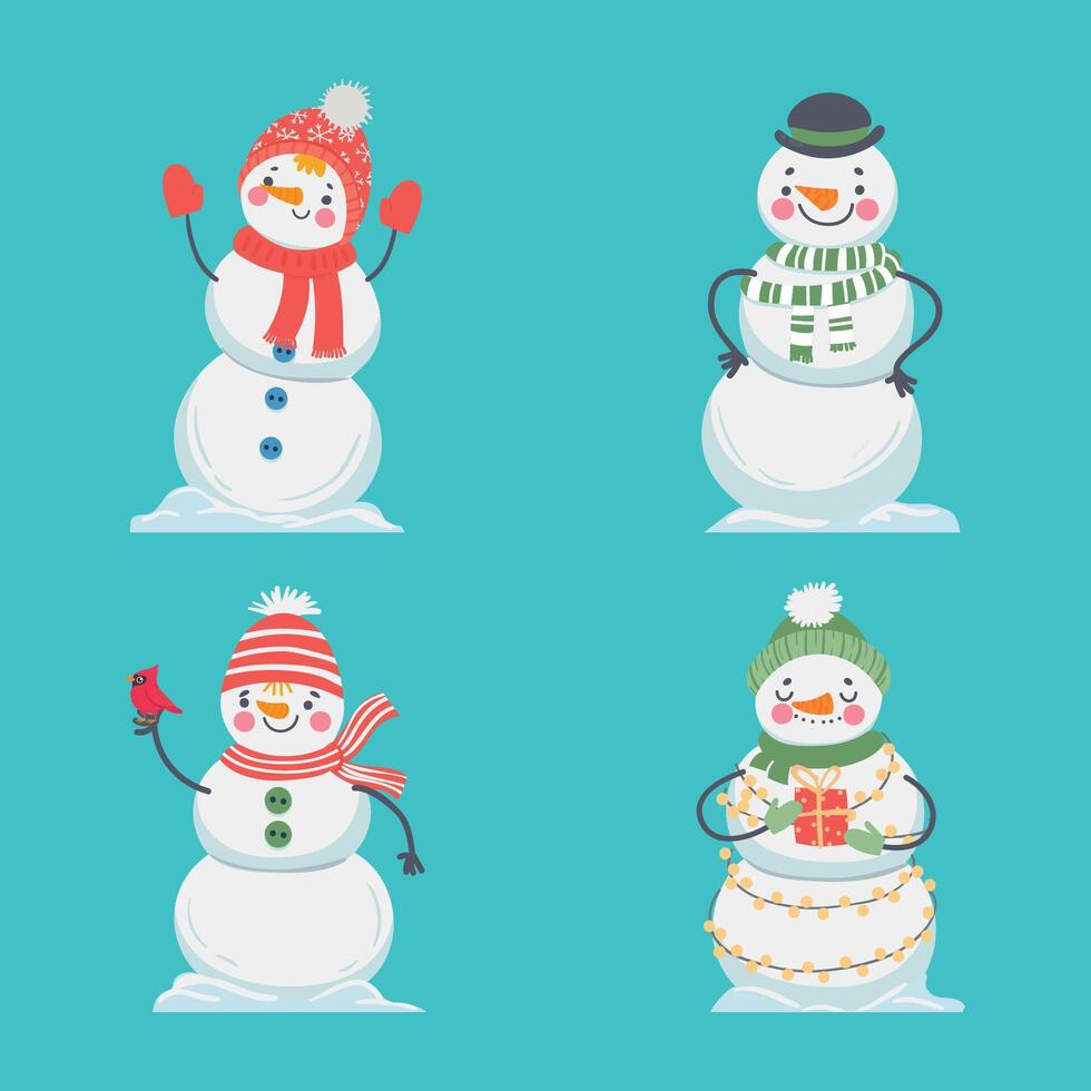 Cute christmas snowman in scarf and hat vector