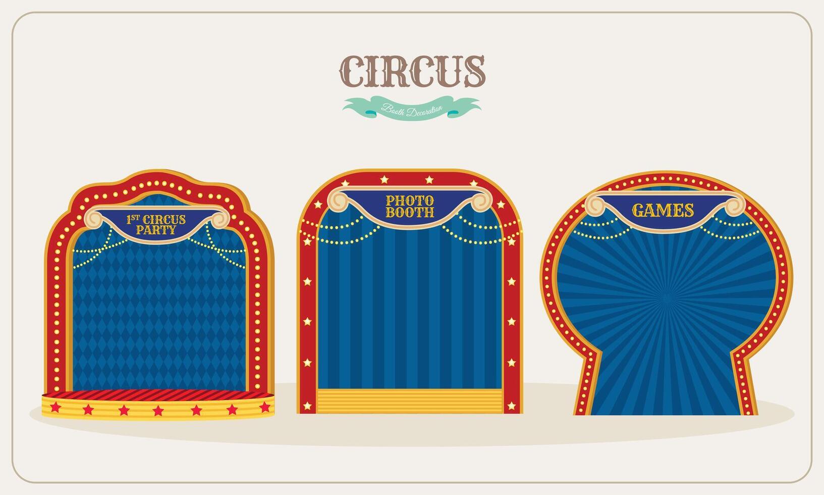 Collection of cartoon circus stage with red frame and neon vector