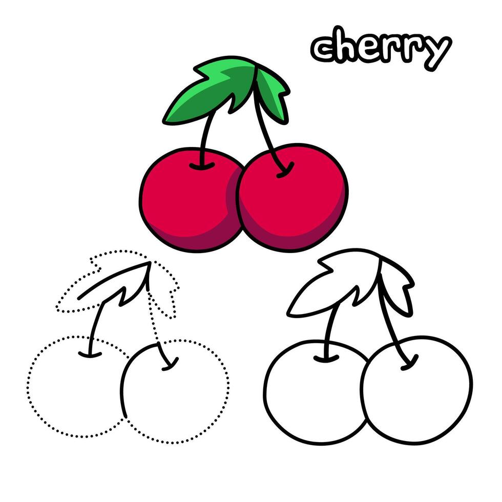 fruit coloring pages with cherry background a nd the activity of connecting the dots for kindergarten children vector