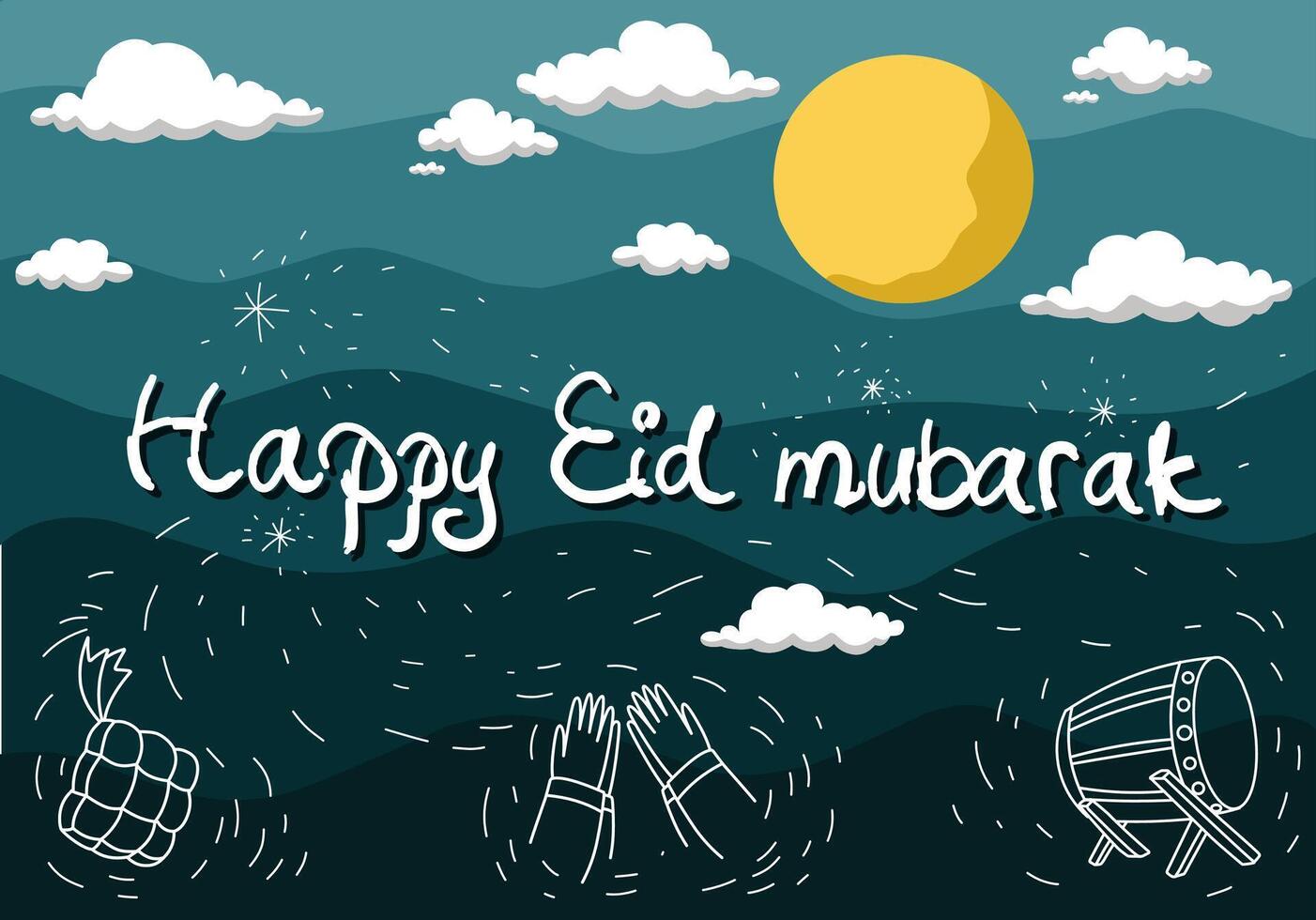 contento eid al-fitr paisaje fondo de pantalla con Luna y noche antecedentes vector