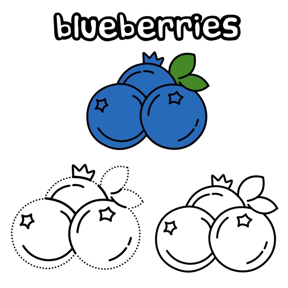 Fruit coloring pages with blueberry background and the activity of connecting the dots for kindergarten children vector