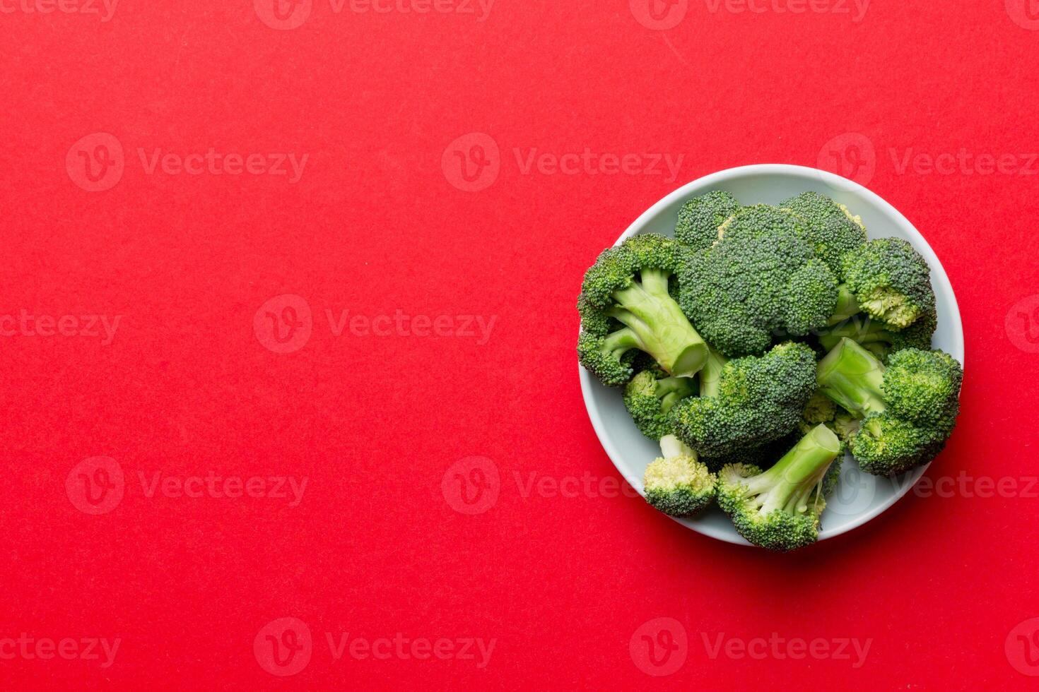 broccoli of fresh green broccoli in bowl over coloredbackground. , close up. Fresh vegetable photo