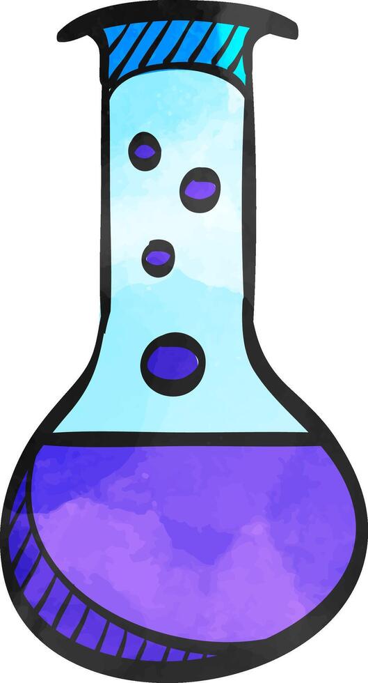 Test tube icon in color drawing. Laboratory medical science pharmacy medicine vaccine serum half vector