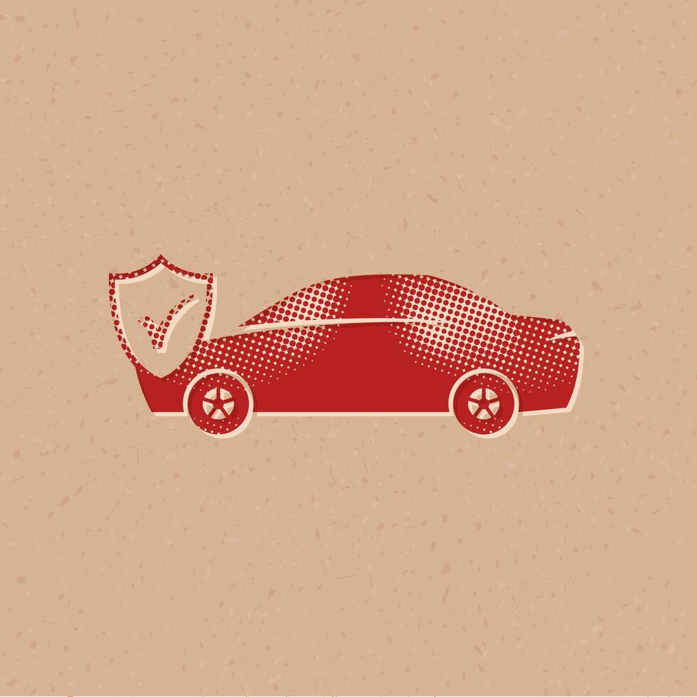 Car and shield icons halftone style automotive with grunge background vector illustration