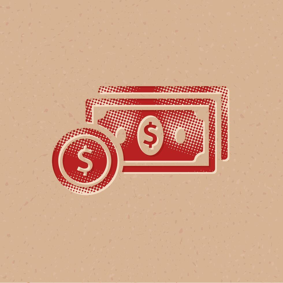 Money halftone style icon with grunge background vector illustration