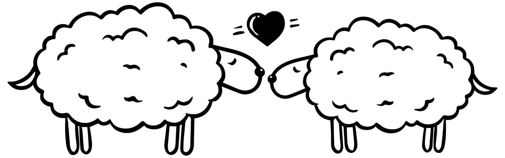 hand drawn two sheep and a heart shape. Vector illustration.