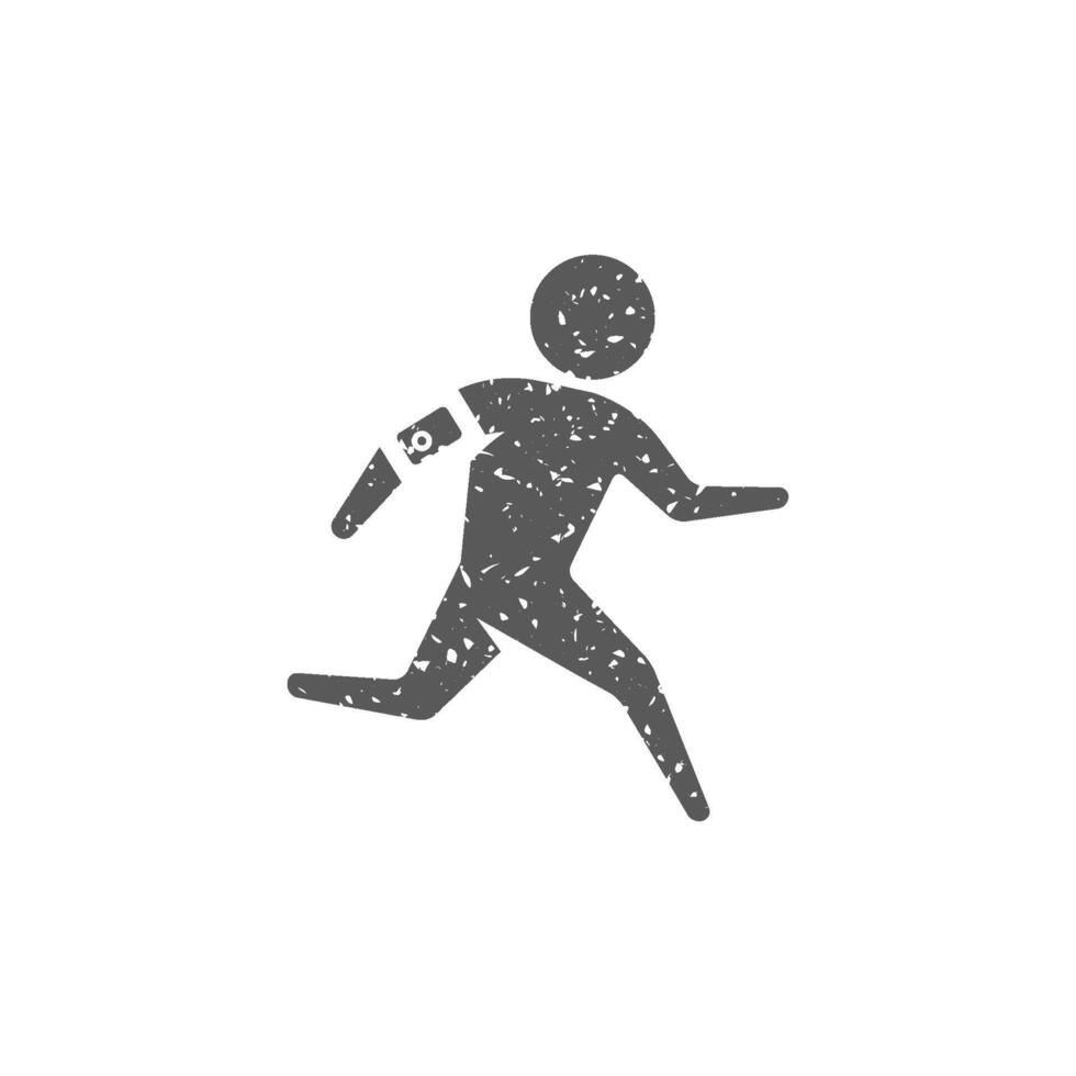 Running athlete icon in grunge texture vector illustration