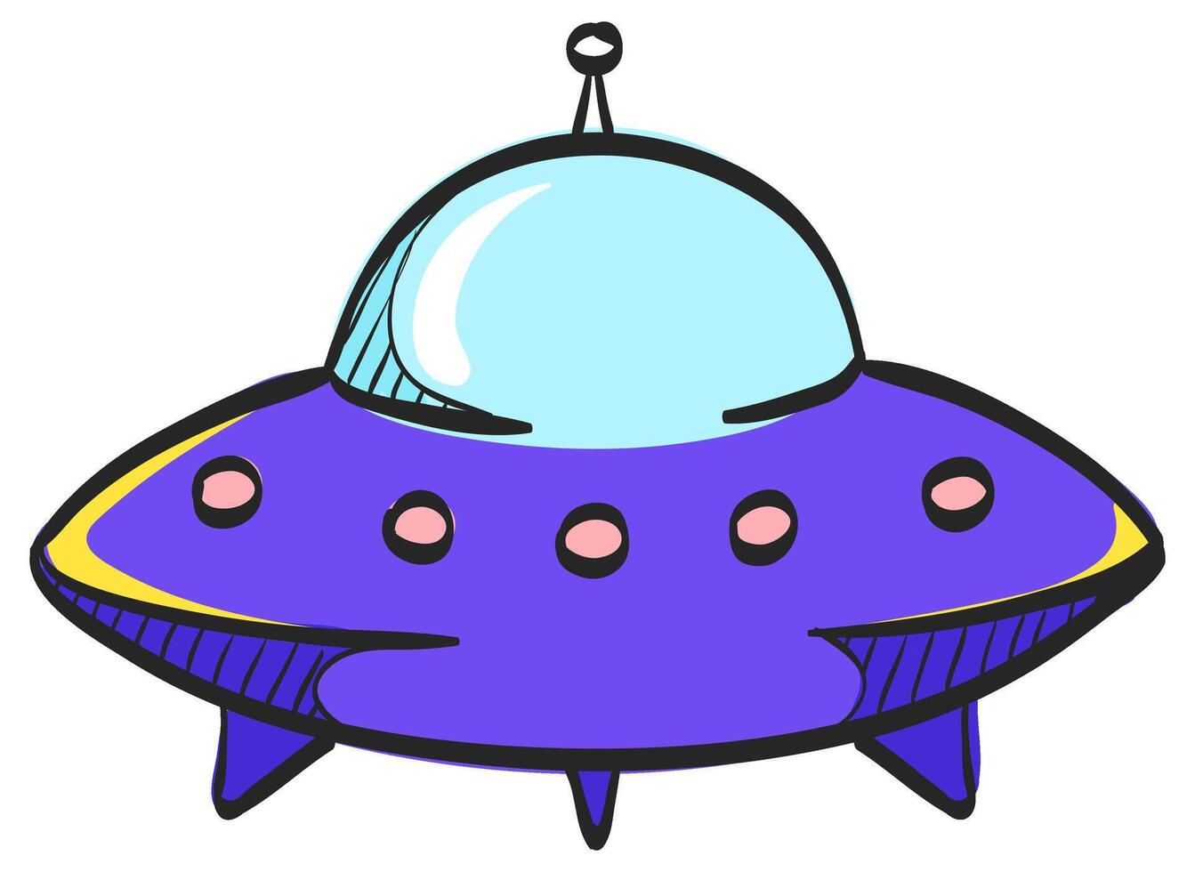 Flying saucer icon in hand drawn color vector illustration