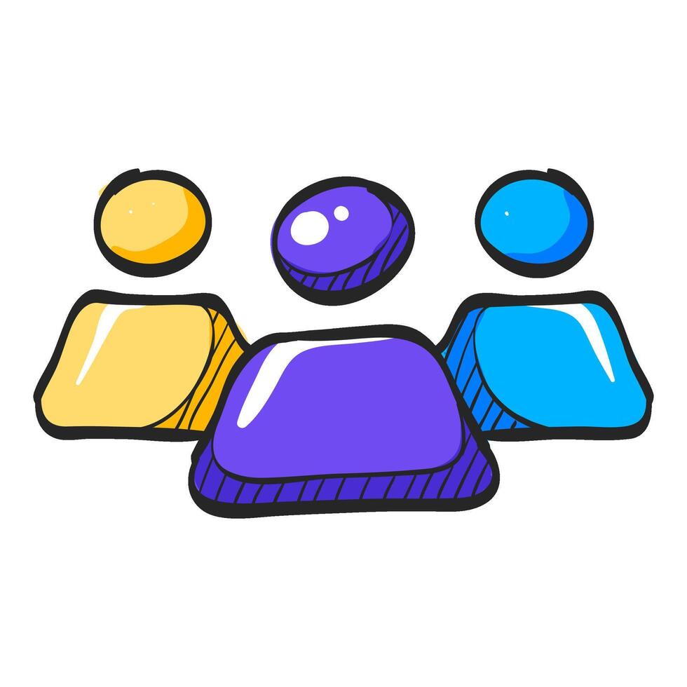 Teamwork icon in hand drawn color vector illustration