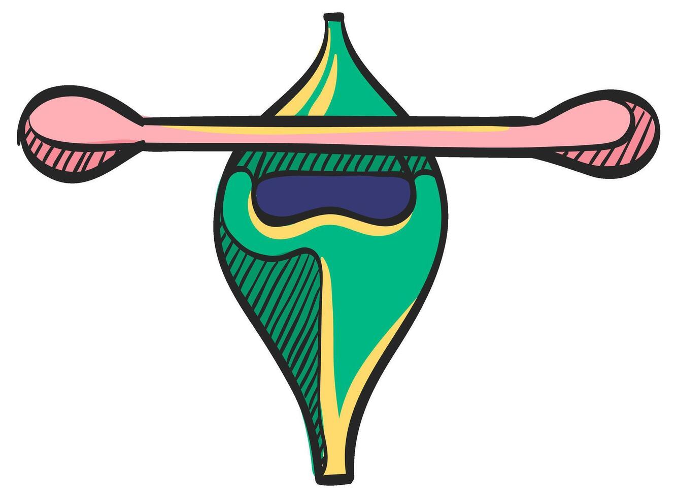 Canoe icon in hand drawn color vector illustration