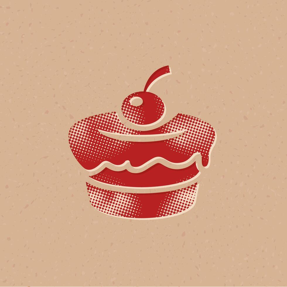 Cake halftone style icon with grunge background vector illustration