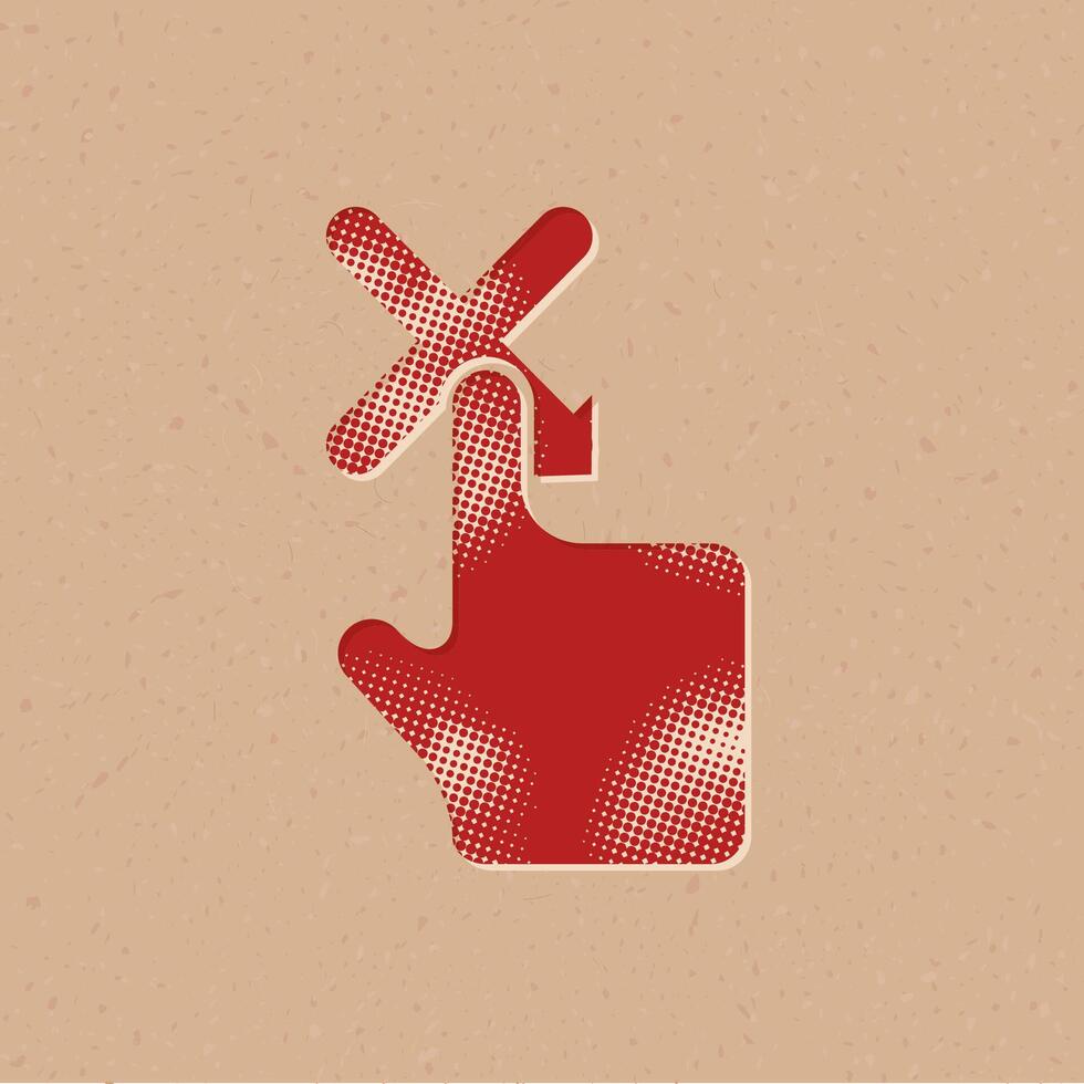Finger gesture halftone style icon with grunge background vector illustration