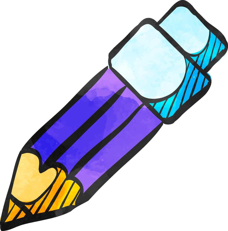 Pencil icon in color drawing. Illustration painting working tool doodling sketch plan vector