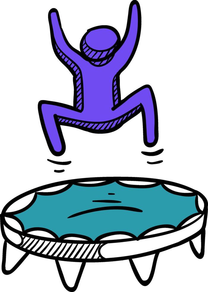 mano dibujado hombre saltar trampline color vector ilustración