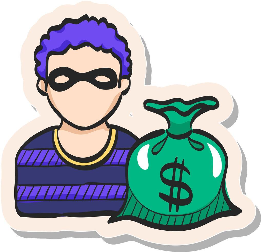 Hand drawn Burglar icon in sticker style vector illustration