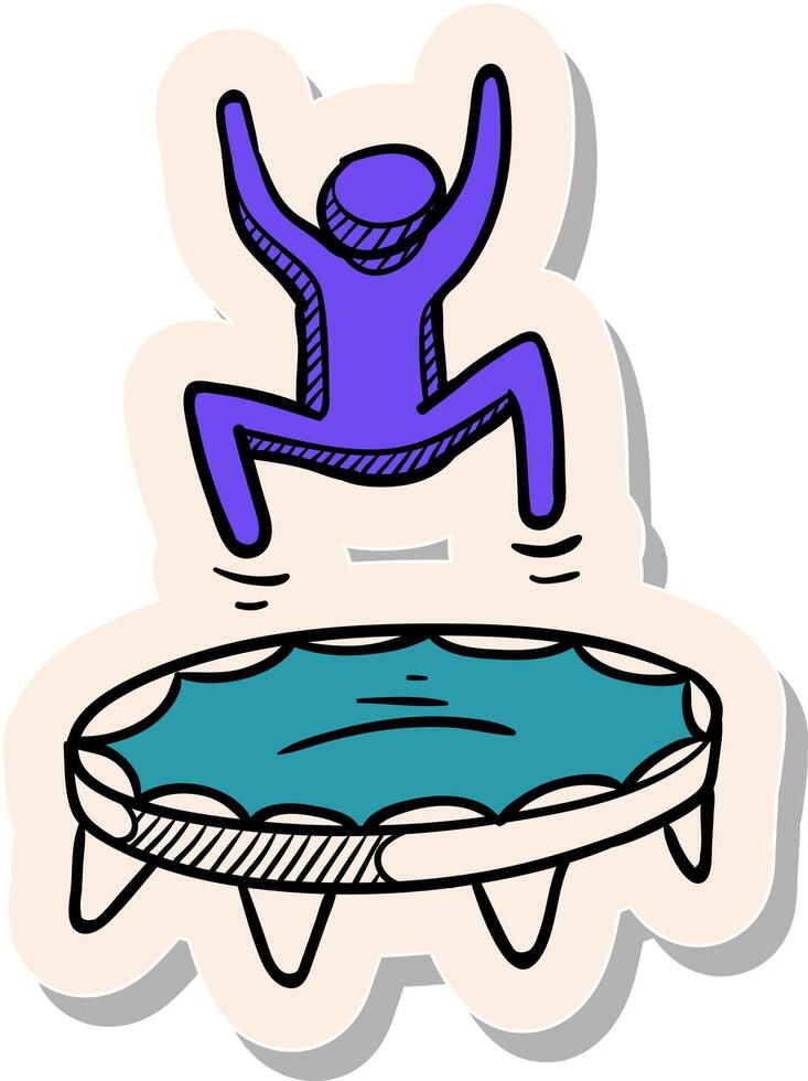 Hand drawn sticker style man jump trampoline vector illustration