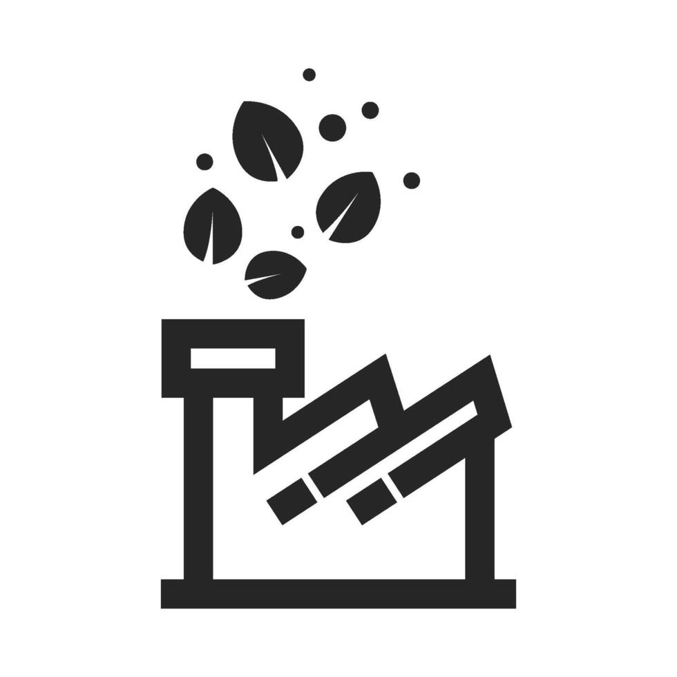 Green factory icon in thick outline style. Black and white monochrome vector illustration.