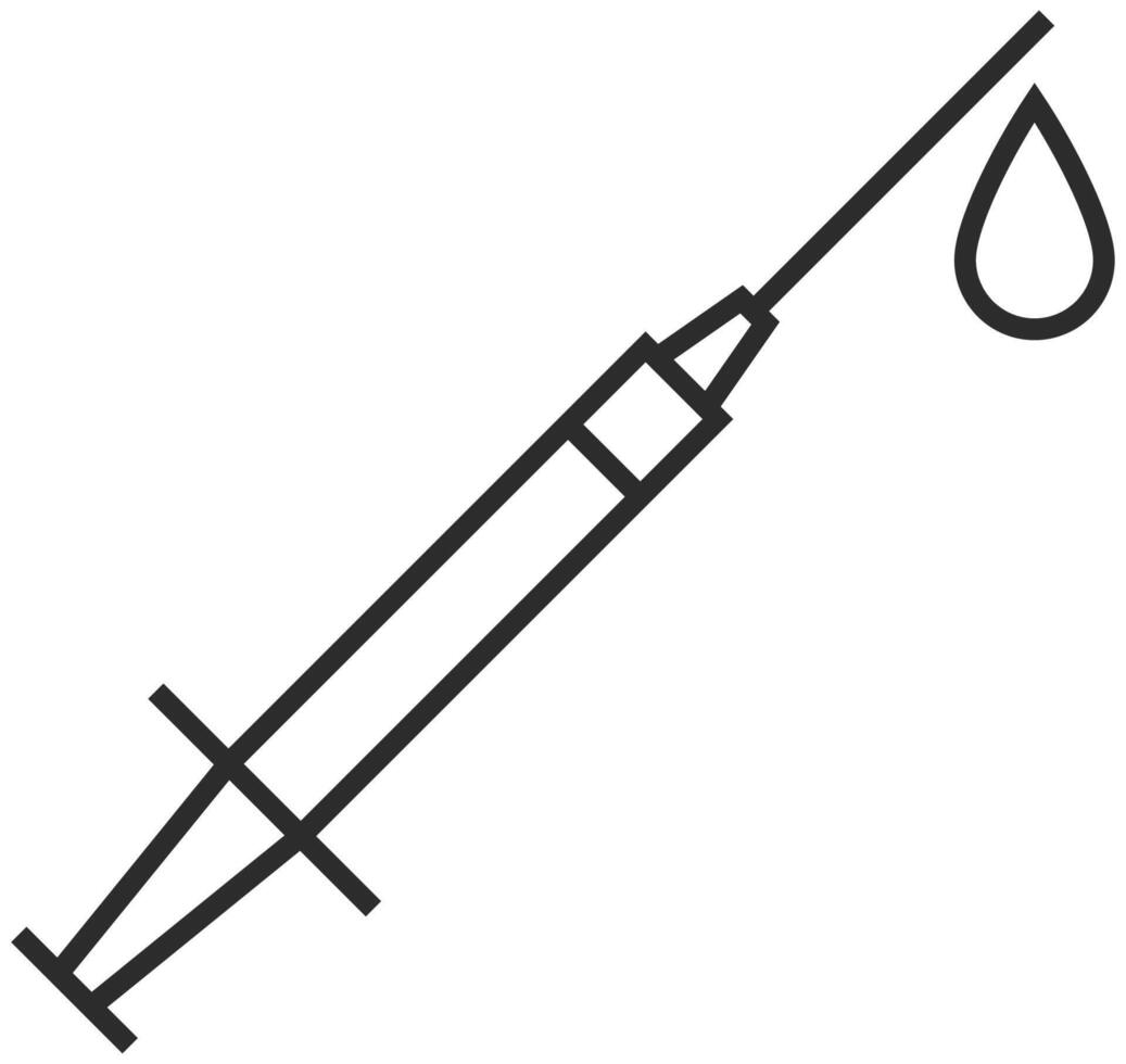 Syringe and drug liquid drop icon in thin outline. Vector illustration.