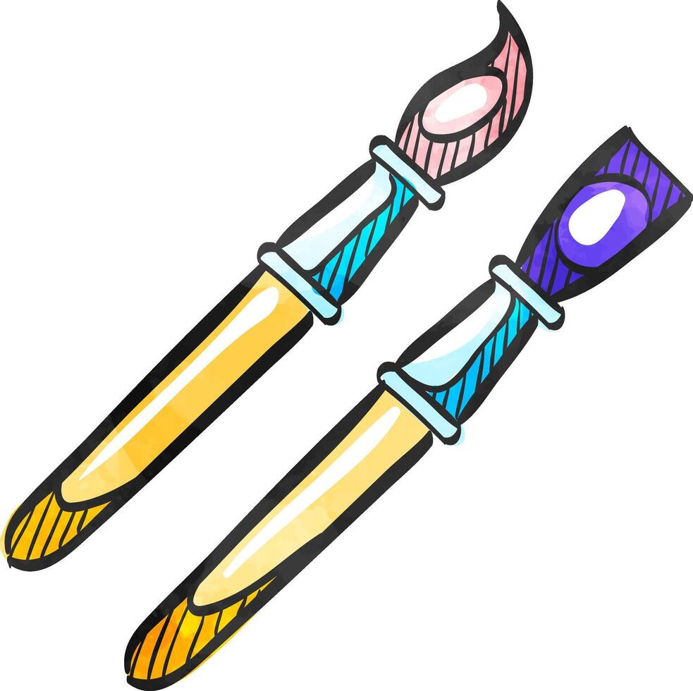 Paint brushes icon in color drawing. Artist, painting, drawing, artwork vector