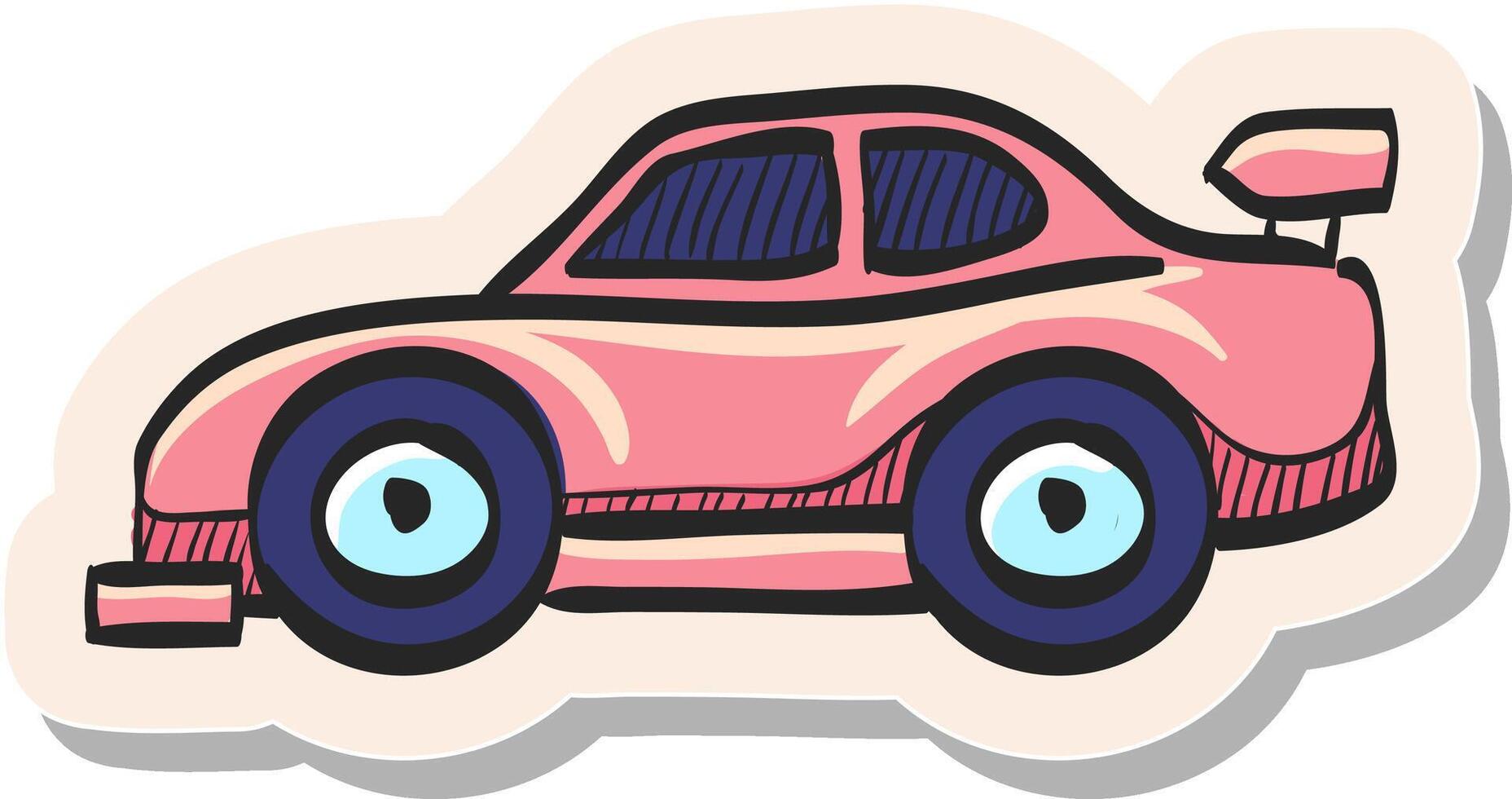 mano dibujado carrera coche icono en pegatina estilo vector ilustración