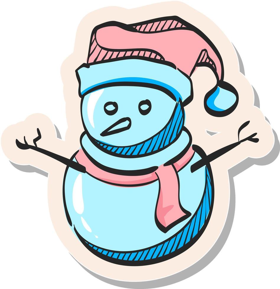 Hand drawn sticker style icon Snowman vector