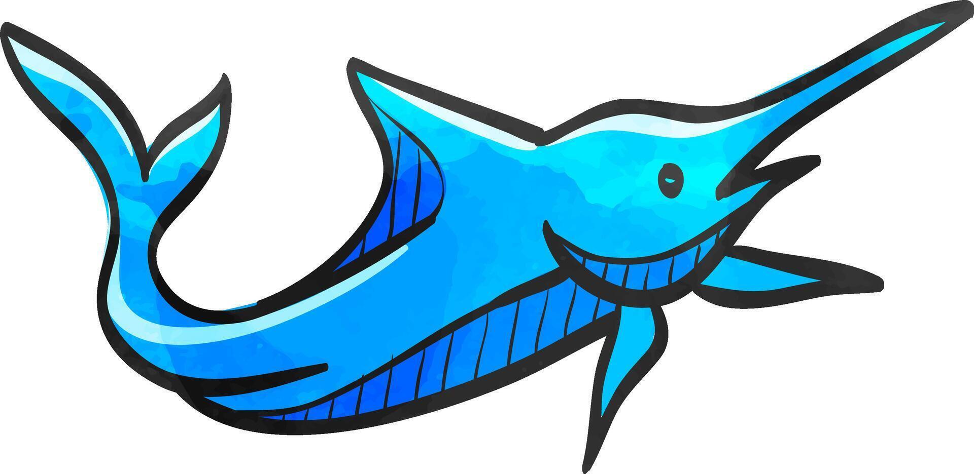 Marlin fish icon in color drawing. Sea creature animal vector