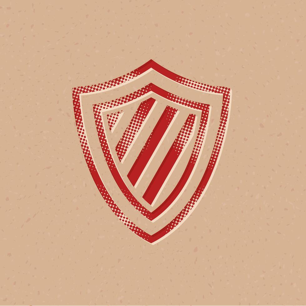 Stripe shield halftone style icon with grunge background vector illustration