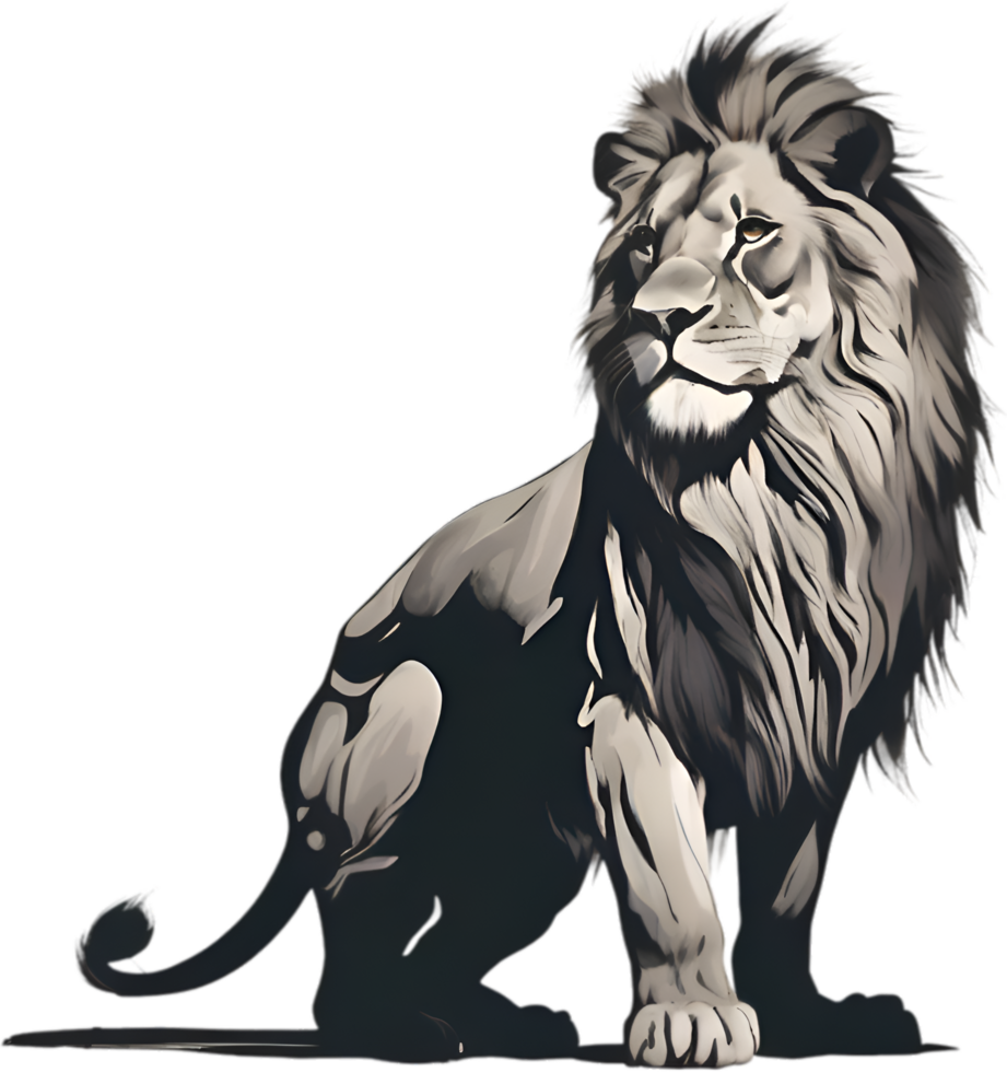AI generated Lion painting, Traditional Japanese brush painting style. png