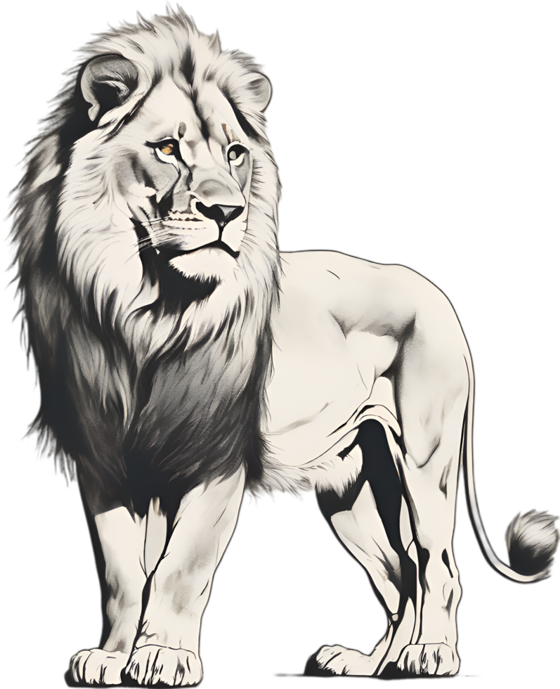 AI generated Lion painting, Traditional Japanese brush painting style. png