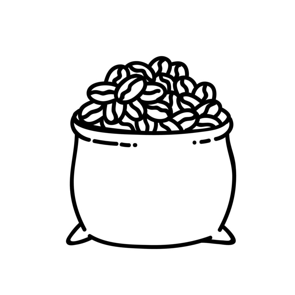 Coffee beans sack icon. Hand drawn vector illustration. Editable line stroke