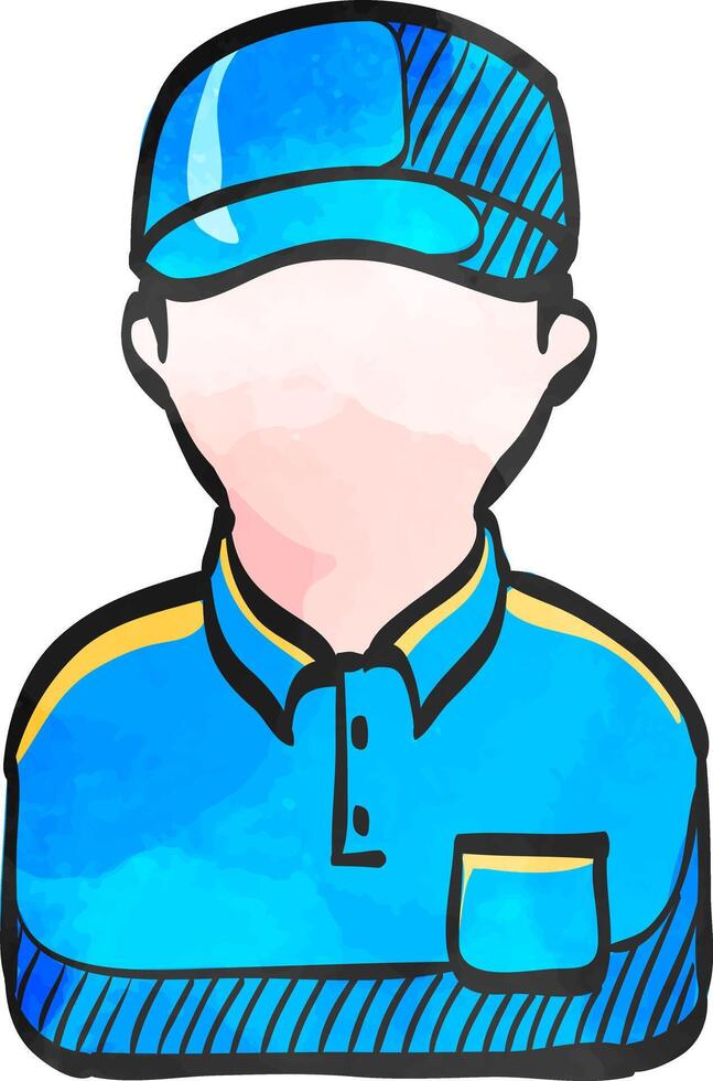 Delivery man icon in color drawing. Courier logistic mail packet package parcel sending receive vector