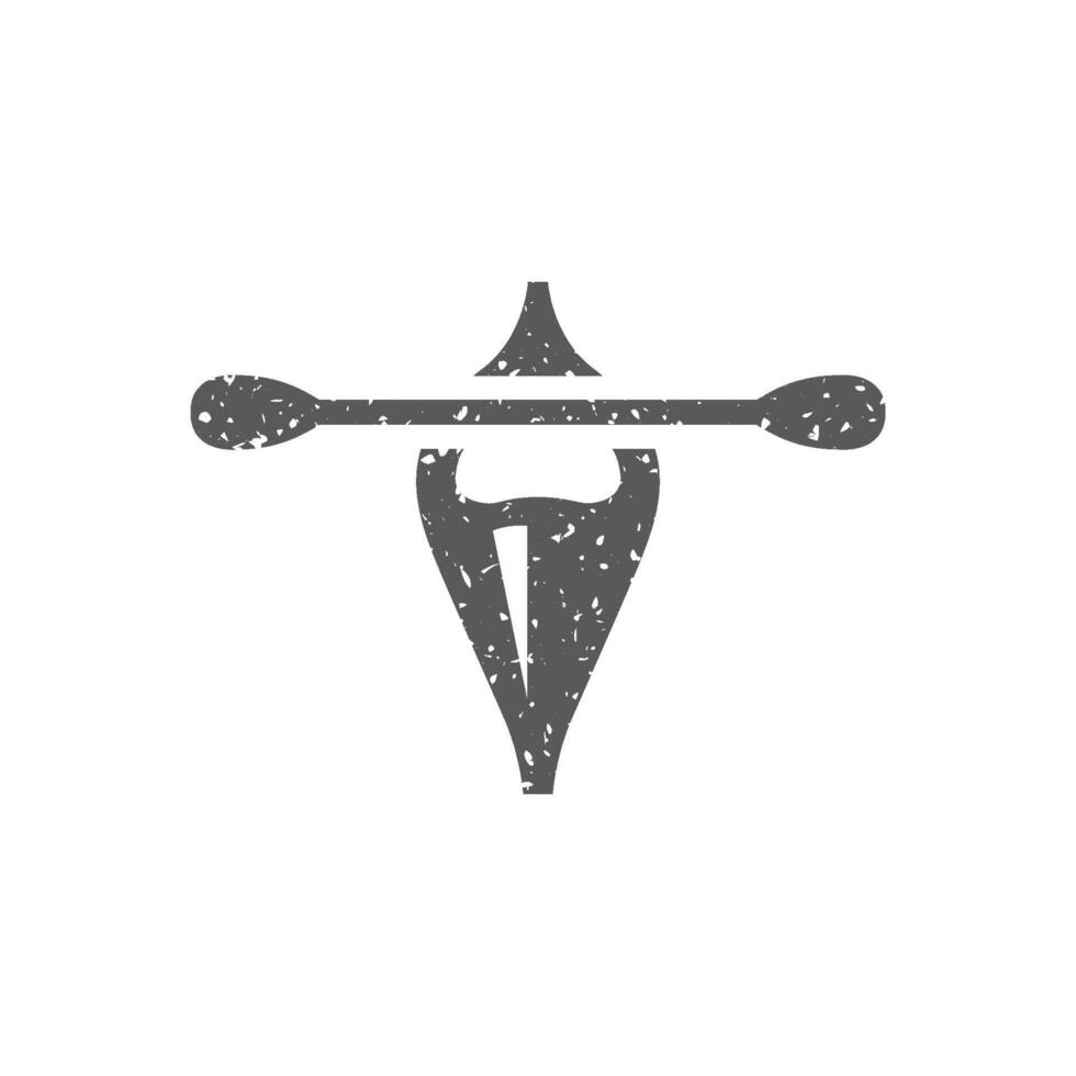 Canoe icon in grunge texture vector illustration