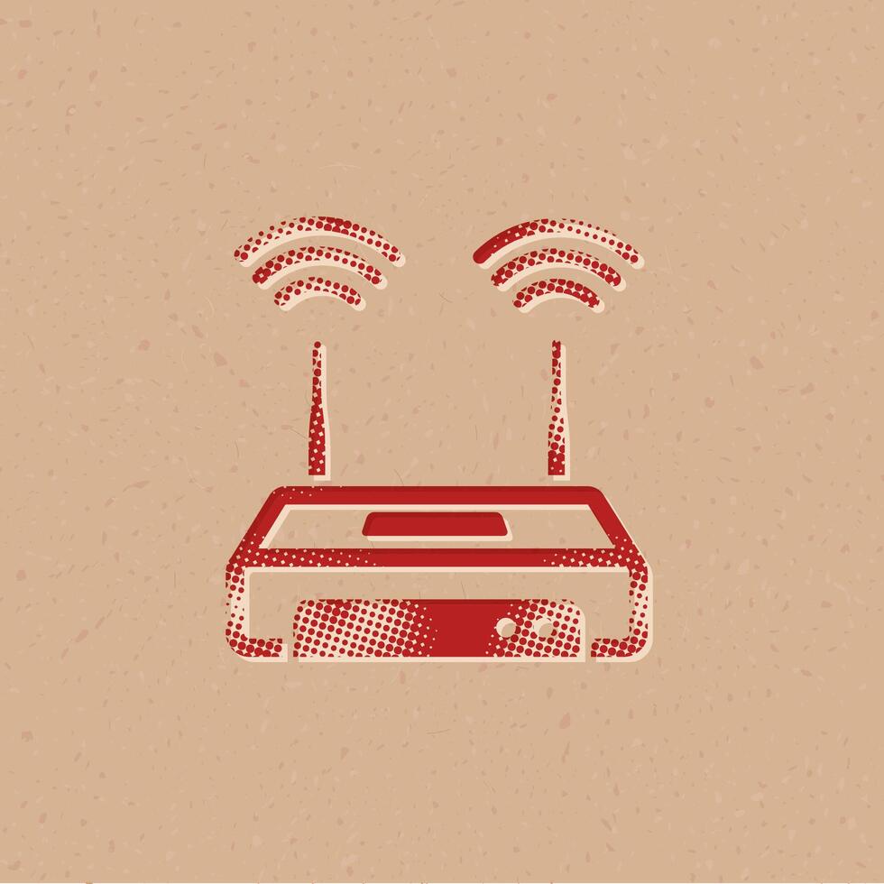 Internet router halftone style icon with grunge background vector illustration
