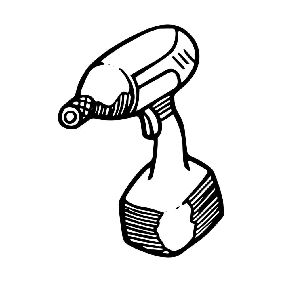 Electric impact driver icon. Hand drawn vector illustration. Woodworking tool