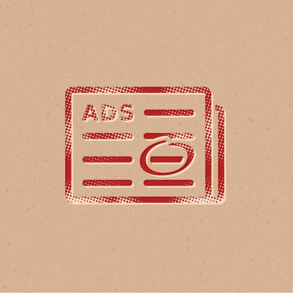 Newspaper ads halftone style icon with grunge background vector illustration
