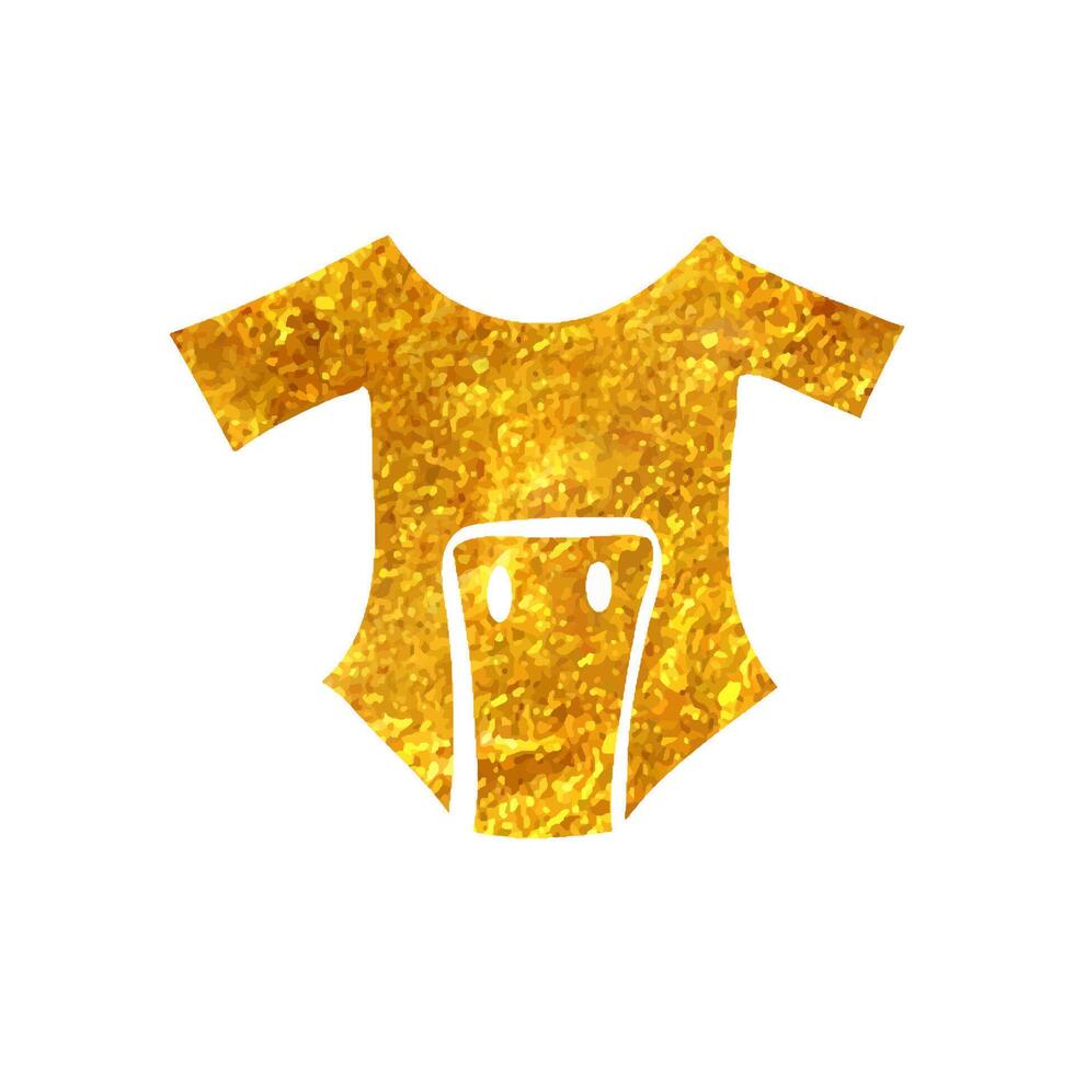 Hand drawn Baby clothes icon in gold foil texture vector illustration